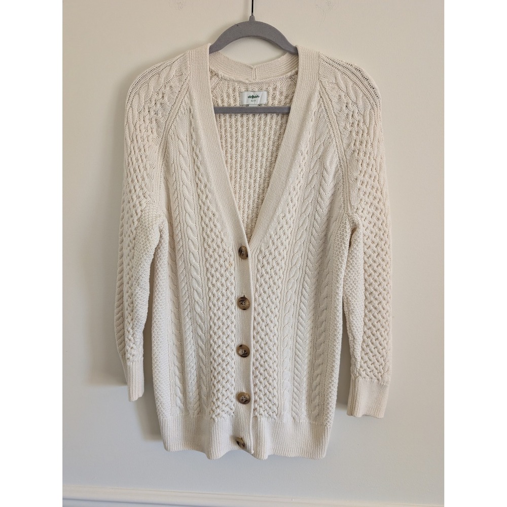 Aerie Womens Cream Cable Knit Cardigan Sweater Cotton XS fisherman lounge preppy